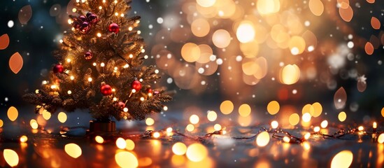 Wall Mural - Enchanting Blurred Christmas Lights Dance Around the Majestic Christmas Tree in Bokeh Bliss