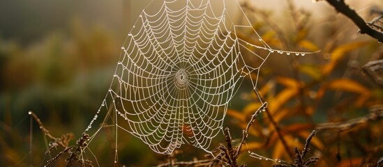 Wall Mural - Spider Webs Glisten with Morning Dew in a Spectacular Display of Spider, Web, Morning, Dew