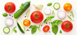 © Kate Mayer - Fresh vegetables for salad on the white background. Food pattern with raw fresh ingredients. Top view, close-up banner