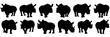 Rhino silhouettes set, large pack of vector silhouette design, isolated white background