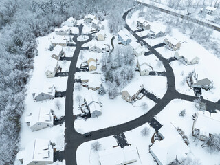 Wall Mural - aerial view of residential community after snow storm