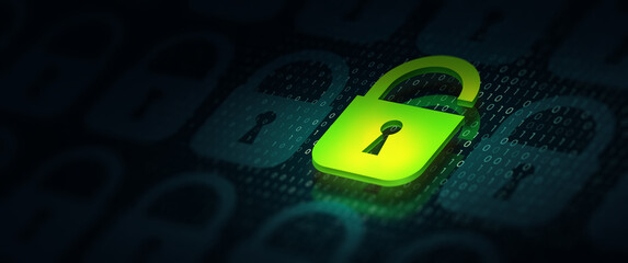 Wall Mural - padlock virus with threat of hacker on binary background. online data security system and network cy