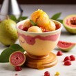 Escape to the tropics with guava passion fruit swirl sorbet, featuring a medley of tropical fruits, a fruity and refreshing frozen delight.