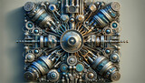 Fototapeta  - Industrial Steampunk Convolutional Neural Network: Aesthetic blend of gears, pipes, and layers showcasing the power of AI technology.