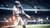 Fototapeta  - Closeup of a batter hitting a ball in a baseball game