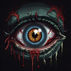 Wall Mural - a creepy eye with blood dripping down the iris