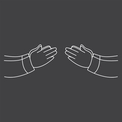 Two hands clapping isolated on black and white or grayscale background. two hands reaching out to each other in islamic gesture tradition. Vector illustration in flat style.