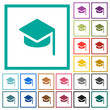 Graduation hat solid flat color icons with quadrant frames
