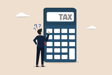 Calculating the amount of tax, the concept of tax payments in business, businessman calculates the amount of tax payments in business using a calculator.