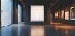 © Nasreen - A modern art gallery with an empty frame, set against a backdrop of sleek, dark walls.