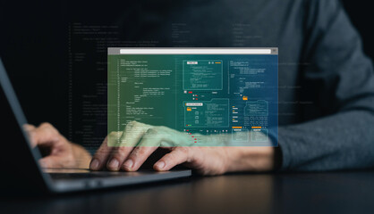 Wall Mural - computer software programmer or data engineering coding developer working on datum language. informa