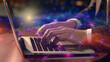 © Ali - digital business management concept, digital business, technology use in business, business analysis, tech innovation, internet connectivity, business backdrop, close up of businessman's hand typing