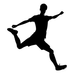 Wall Mural - Young soccer player kicking a ball pose vector silhouette, black color silhouette