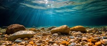 Majestic Underwater Serenity: Stunning Rocks, Gleaming Pebbles, And Vibrant Seabed
