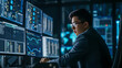 Um analista de segurança cibernética monitorando uma infraestrutura de rede simbolizando a importância da segurança digital na era dos sistemas interconectados