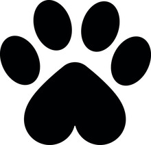 Pet Paw Vector Icon, This Elegant Black And White Vector Icon Features A Stylized Representation Of A Pet Paw, Capturing The Essence Of Love And Companionship Between Humans And Their Furry Friends.