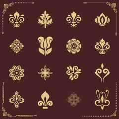 Wall Mural - Vintage set of brown and golden elements. Elements for backgrounds, frames and monograms. Classic patterns. Set of vintage patterns