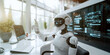 Robot operated intelligent device office scenarios in the future world - concept of artificial intelligence