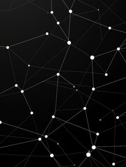 White Dots and Lines on Black Background Representing Network Connection. Generative AI