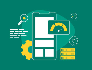 Wall Mural - mobile website performance optimization. boost seo with faster loading times. smartphone browser wit