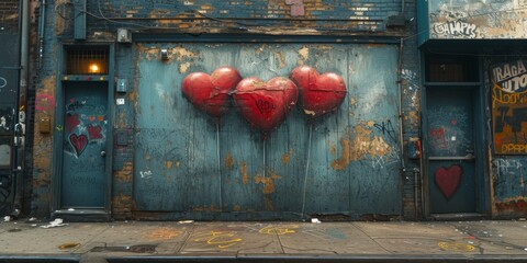 Wall Mural - graffiti with hearts - valentines day background concept