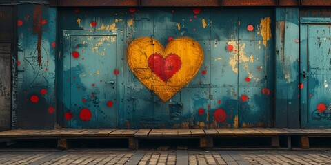 Wall Mural - graffiti with hearts - valentines day background concept