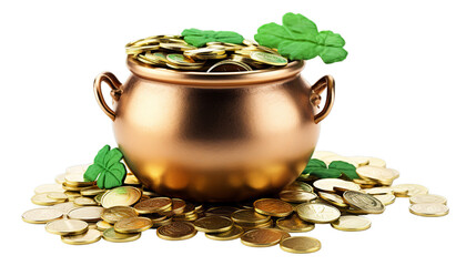 Wall Mural - St. Patrick's day - Leprechaun pot of gold and luck, isolated on transparent, Generative ai