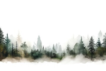 Minimal, beautiful forest illustration on a white background