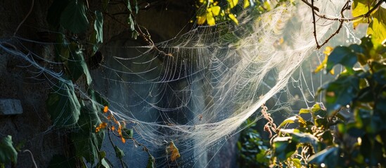 Wall Mural - Enchanting Spider Webs Weave an Intriguing Tapestry in the Garden