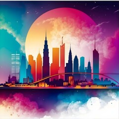 high quality, beautiful and fantastically designed silhouettes of colorful city buildings and landmarks due to gravitational waves, beautifully designed wavelengths Generative AI