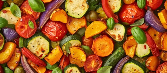 Wall Mural - Delicious Roasted Vegetables Above a Horizontal Format: Roasted Vegetables Above a Horizontal Format of Roasted Vegetables Above a Horizontal Format.