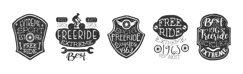 Sticker - Freeride Bicycle Extreme Sport Vintage Label Vector Set