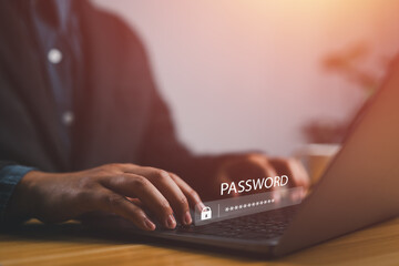 Fototapete - cybersecurity concept Global network security technology, business people protect personal information. Encryption with a padlock icon on the virtual interface..