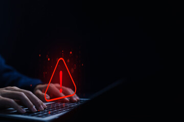 Wall Mural - a computer is attacked, leak of software data. cyber error symbol warning sign of system failure in 