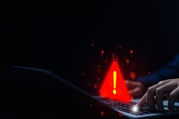 Wall Mural - a computer is attacked, leak of software data. cyber error symbol warning sign of system failure in 