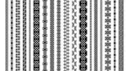 Celtic seamless borders. Antique border frames with braid pattern and celtic knots. Braided Irish ornaments, St Patricks Day card decoration. Vector isolated set