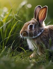 Canvas Print - rabbit in the grass HD 8K wallpaper Stock Photographic Image Generative AI

