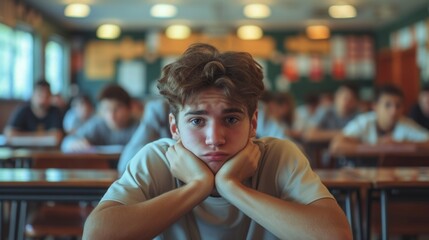 Bored Teenage Student Sitting in Classroom During Lecture Time