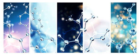 Wall Mural - set of vertical banners with models of abstract molecular structure. collection of backgrounds with 