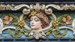Art nouveau relief of a woman with flowers.