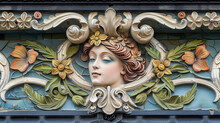 Art Nouveau Relief Of A Woman With Flowers.