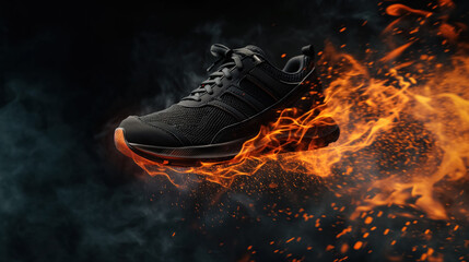 Flaming sneaker representing speed and power.