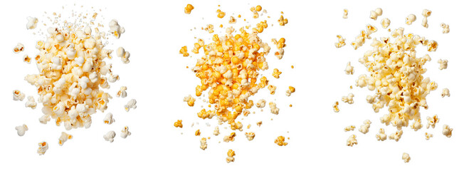 Wall Mural - Collection of PNG. Falling popcorn isolated on a transparent background.