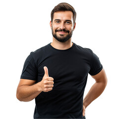 a man in a black shirt giving a thumbs up