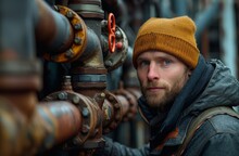 A Man Fixes Pipes With Focused Determination, Plumbing Inspection Picture