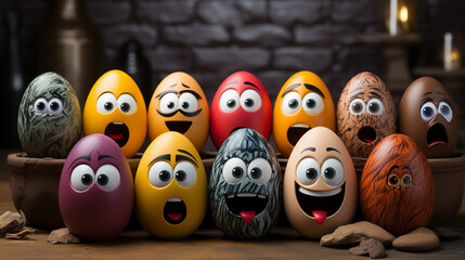 Wall Mural - Emoji Easter Eggs Expressions