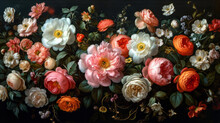 Classic Dutch Still Life With Roses And Mixed Flowers - Suitable For Art Reproduction And Vintage Decor Themes