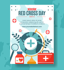 Wall Mural - Red Cross Day Vertical Poster Flat Cartoon Hand Drawn Templates Background Illustration