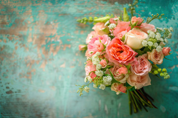 Wall Mural - A Bridal Bouquet of Pink and White Flowers