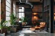 Living room loft in industrial style.